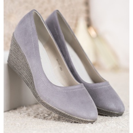 Goodin Escarpins compensés en daim gris 3