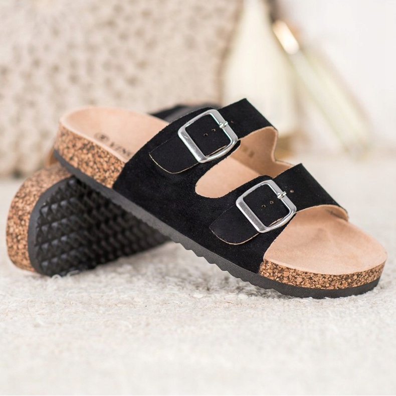 Pantoufles VINCEZA avec boucle noir 1