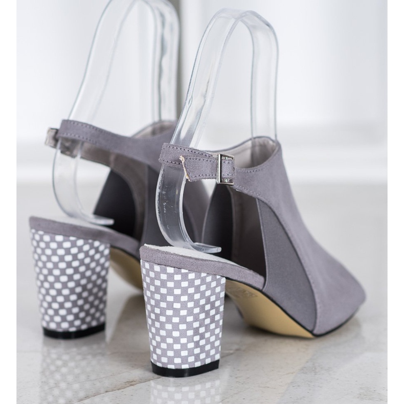 Goodin Sandales assemblées à talon à carreaux gris 1 Goodin Sandales assemblées à talon à carreaux gris 1