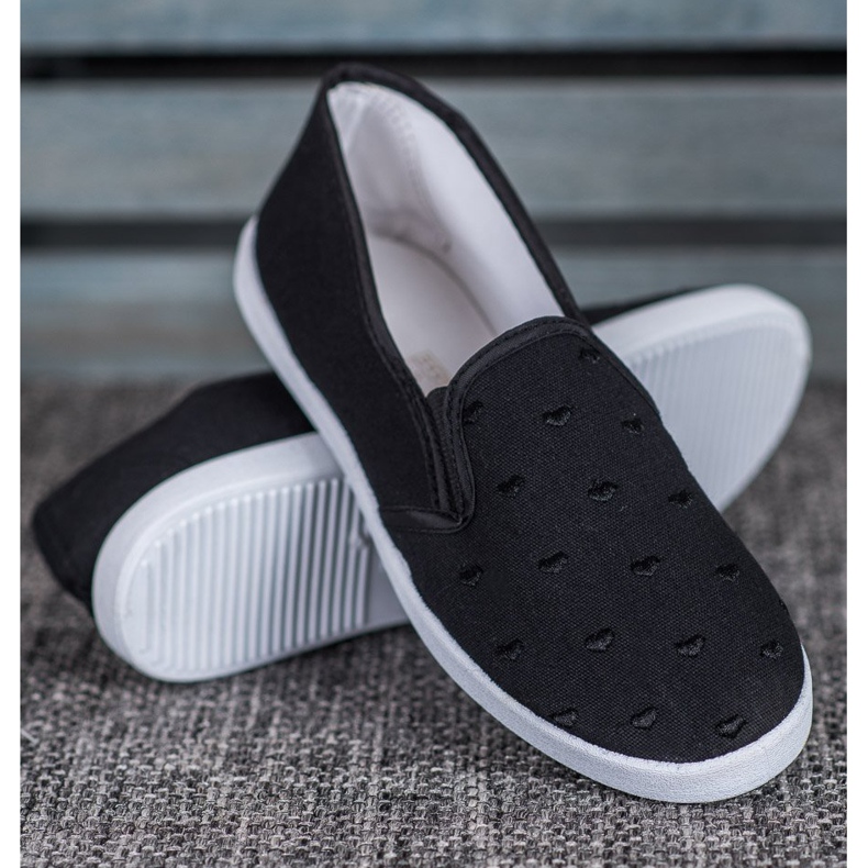 SHELOVET Slipons Noirs En Coeurs 1