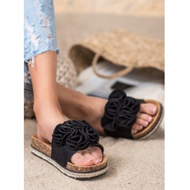 Chaussons Confortables à Fleurs VINCEZA noir 1
