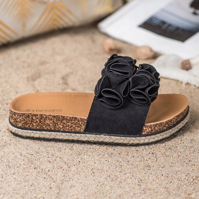 Chaussons Confortables à Fleurs VINCEZA noir 2