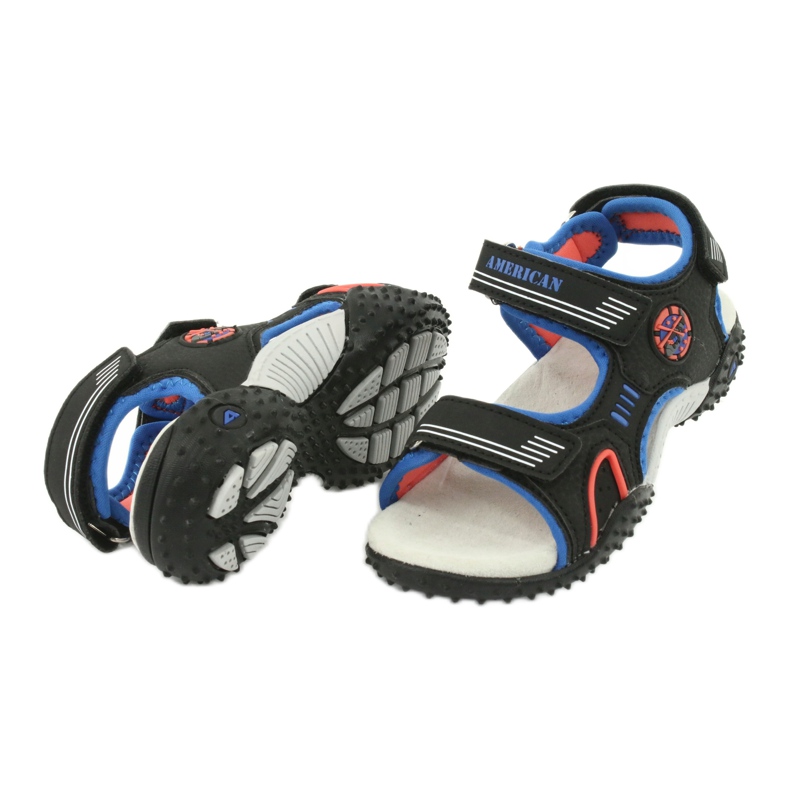 American Club Sandales semelle intérieure cuir American HL20/20, noir/bleu 3