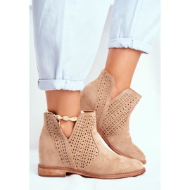 Bottines Femme Talon Plat Daim Ajouré Beige Nuances 2
