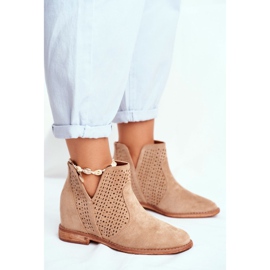 Bottines Femme Talon Plat Daim Ajouré Beige Nuances 3