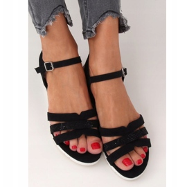 Sandales noires sur talon bas compensé NS113P Noir le noir 2