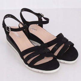 Sandales noires sur talon bas compensé NS113P Noir le noir 3