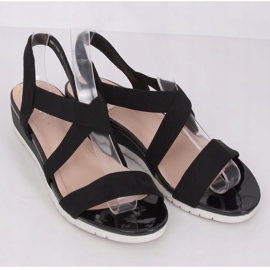 Sandales noires sur talon bas compensé NS116P Noir le noir 1