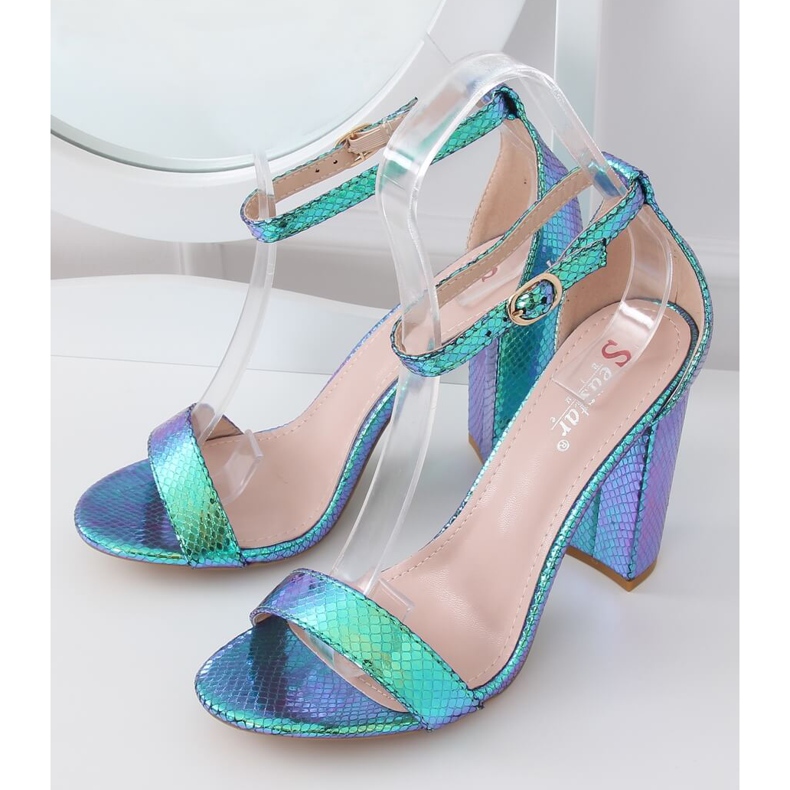 Sandales à talons holographiques TU135P Vert bleu 1