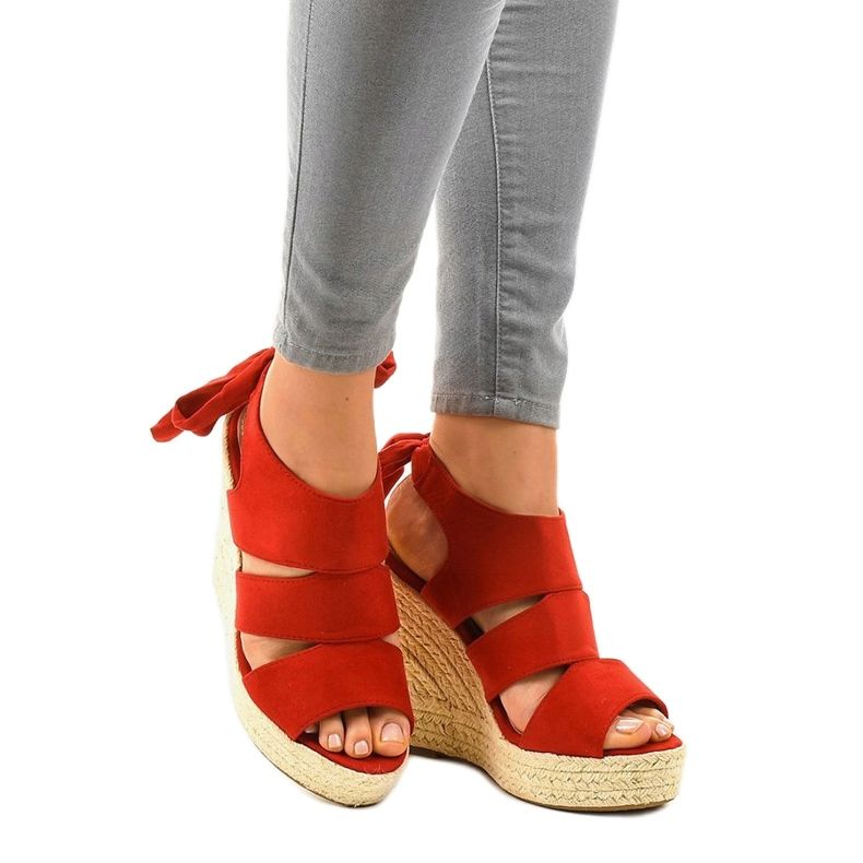Sandales compensées espadrilles rouges 77-77 1