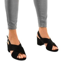 Sandales noires à talons A305 en daim le noir 2