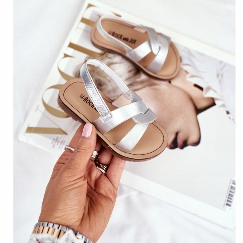 FRROCK Sandales à enfiler pour enfants avec une bande élastique Silver Bambino gris 2