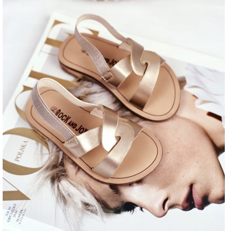 FRROCK Sandales enfant à enfiler avec un élastique Golden Bambino d'or 2