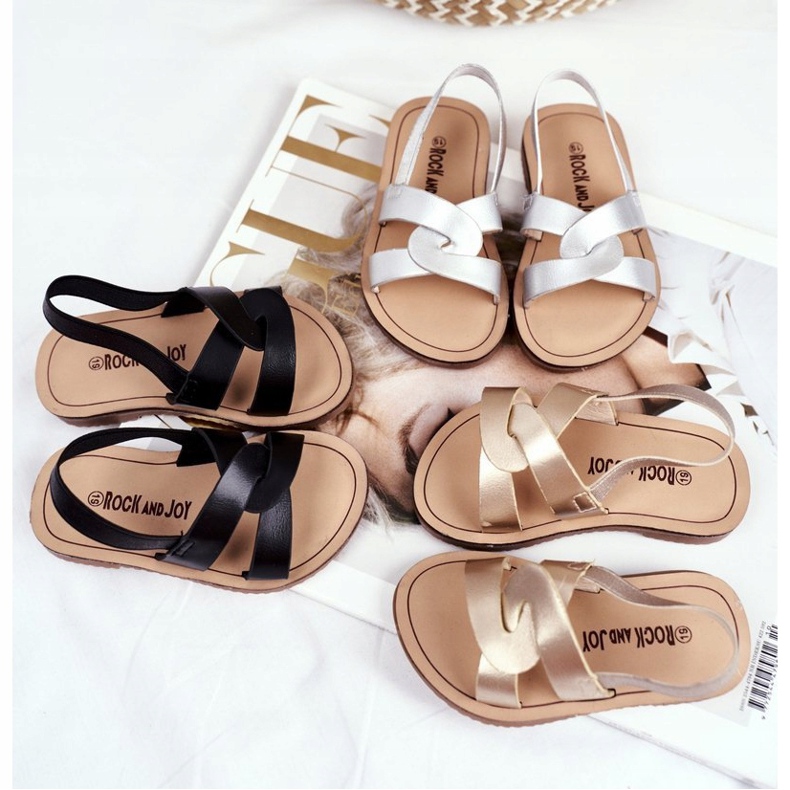 FRROCK Sandales enfant à enfiler avec un élastique Golden Bambino doré 1