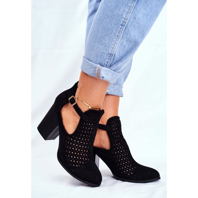 Bellucci Bottines Femme Talon Daim Ajouré Noir Morrena 1