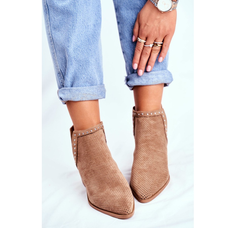 Bellucci Bottines Femme Talon Daim Ajouré Beige Margate 2