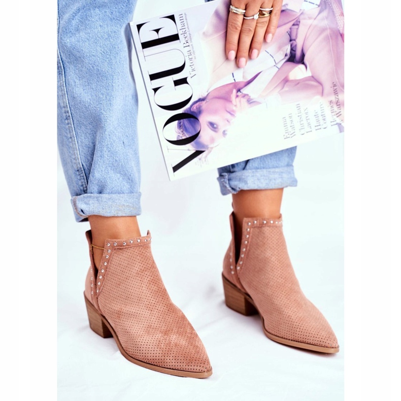 Bellucci Bottines Femme Talon Daim Ajouré Rose Margate 1