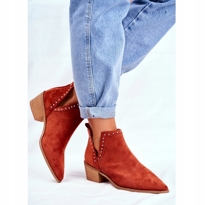 FB1 Bottines Femme Talon Daim Ajouré Orange Margate 1