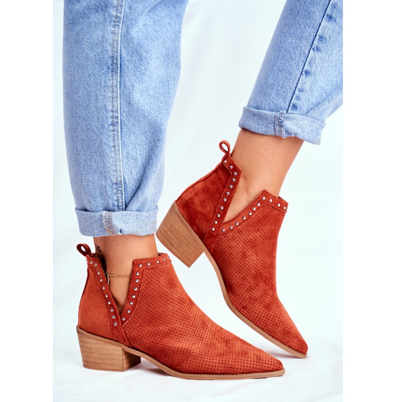 FB1 Bottines Femme Talon Daim Ajouré Orange Margate 2