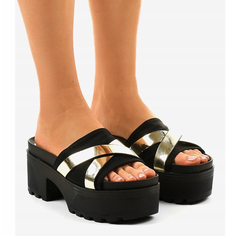 Pantoufles noires à talon CL-3A309-42 jaune 1