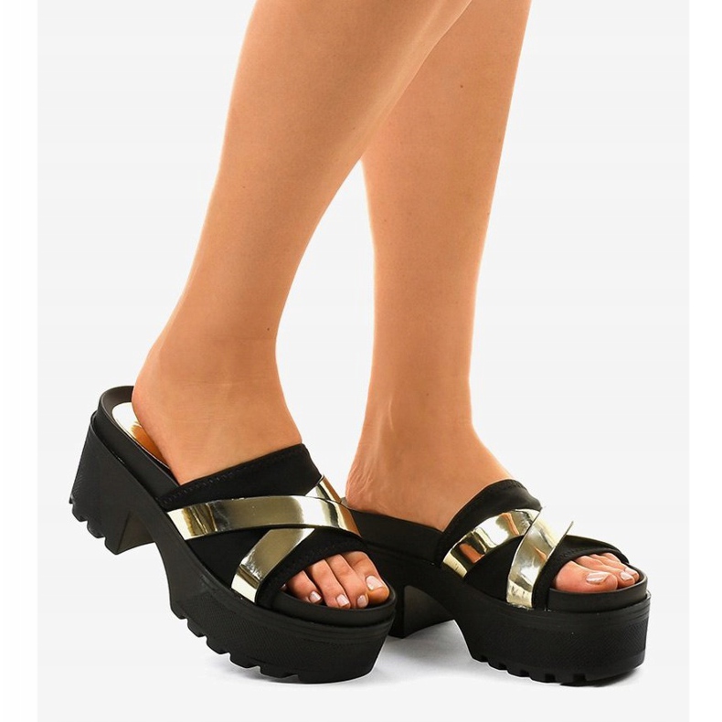 Pantoufles noires à talon CL-3A309-42 le noir jaune 2