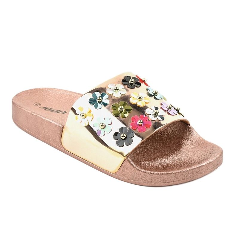 Chaussons en or rose avec fleurs D7659-2 jaune 1