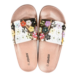 Chaussons en or rose avec fleurs D7659-2 jaune 3