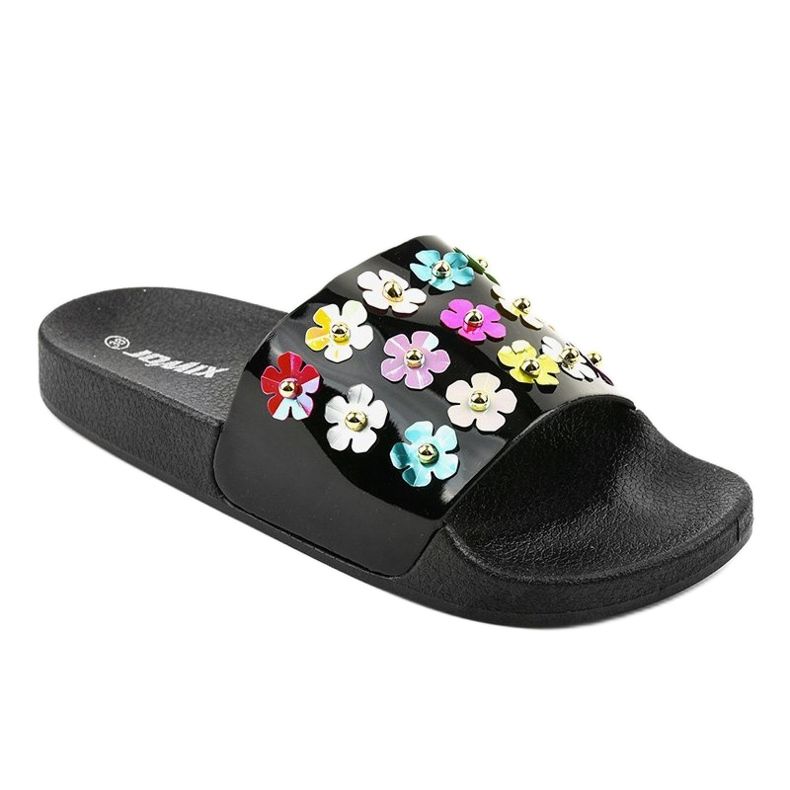 Chaussons noirs à fleurs D7659-1 le noir 1