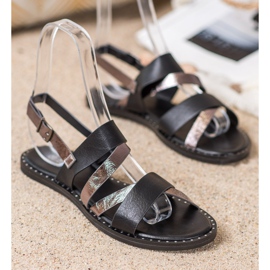 Goodin Sandales confortables en cuir écologique le noir 1