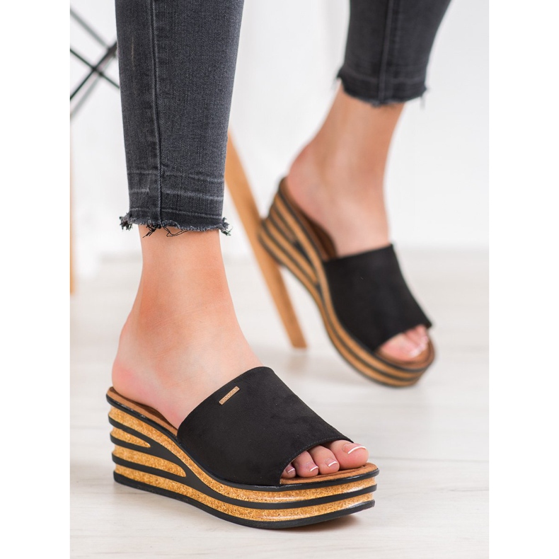 Goodin Pantoufles compensées élégantes le noir 1