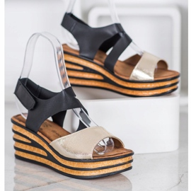 Goodin Sandales à la mode avec velcro le noir jaune 3