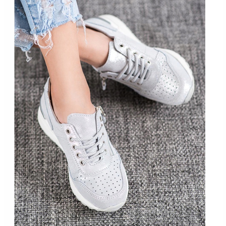 Baskets en cuir avec fermeture éclair VINCEZA gris 2