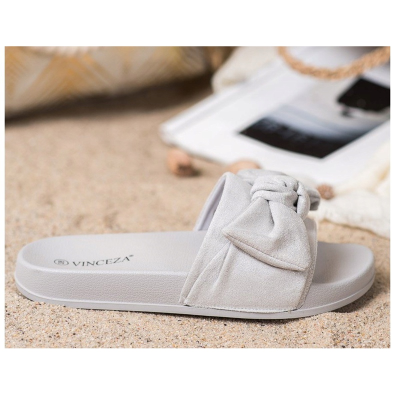 Pantoufles VINCEZA avec nœud gris 2