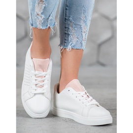 SHELOVET Chaussures blanches avec empiècements en daim 4