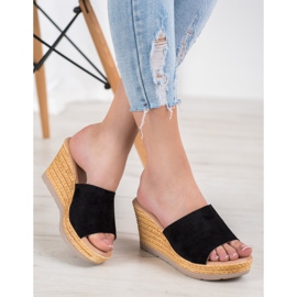 SHELOVET Sandales compensées en daim le noir 2