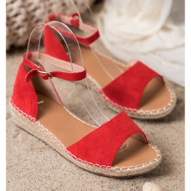 SHELOVET Sandales Espadrilles en Daim rouge 4