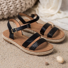 SHELOVET Sandales en cuir écologique tressé le noir 2 SHELOVET Sandales en cuir écologique tressé le noir 2