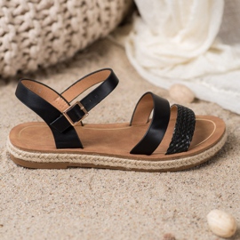SHELOVET Sandales en cuir écologique tressé noir 1