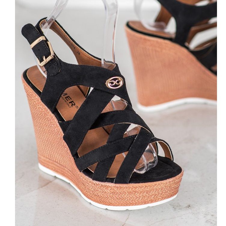 Comer Sandales compensées à la mode noir 1