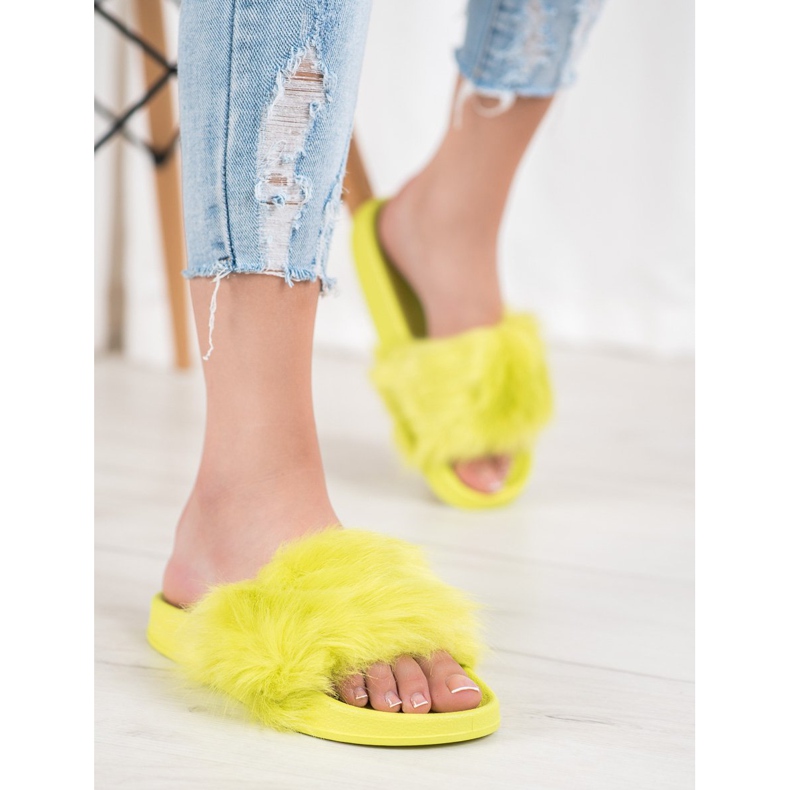 SHELOVET Pantoufles En Caoutchouc Avec Fourrure multicolore vert 2