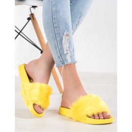 SHELOVET Pantoufles En Caoutchouc Avec Fourrure jaune 5