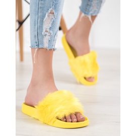 SHELOVET Pantoufles En Caoutchouc Avec Fourrure jaune 6