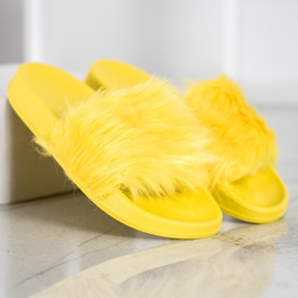 SHELOVET Pantoufles En Caoutchouc Avec Fourrure jaune 2