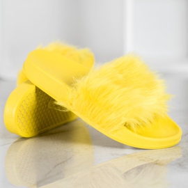 SHELOVET Pantoufles En Caoutchouc Avec Fourrure jaune 3