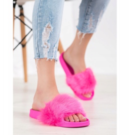 SHELOVET Pantoufles En Caoutchouc Avec Fourrure rose 1