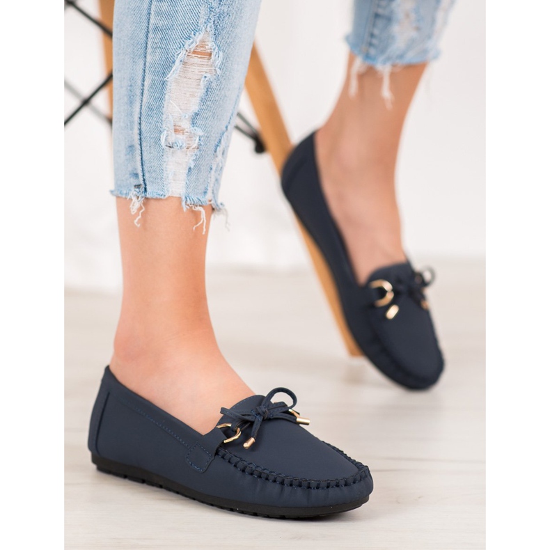 Diamantique Mocassins en éco-cuir bleu marine 1