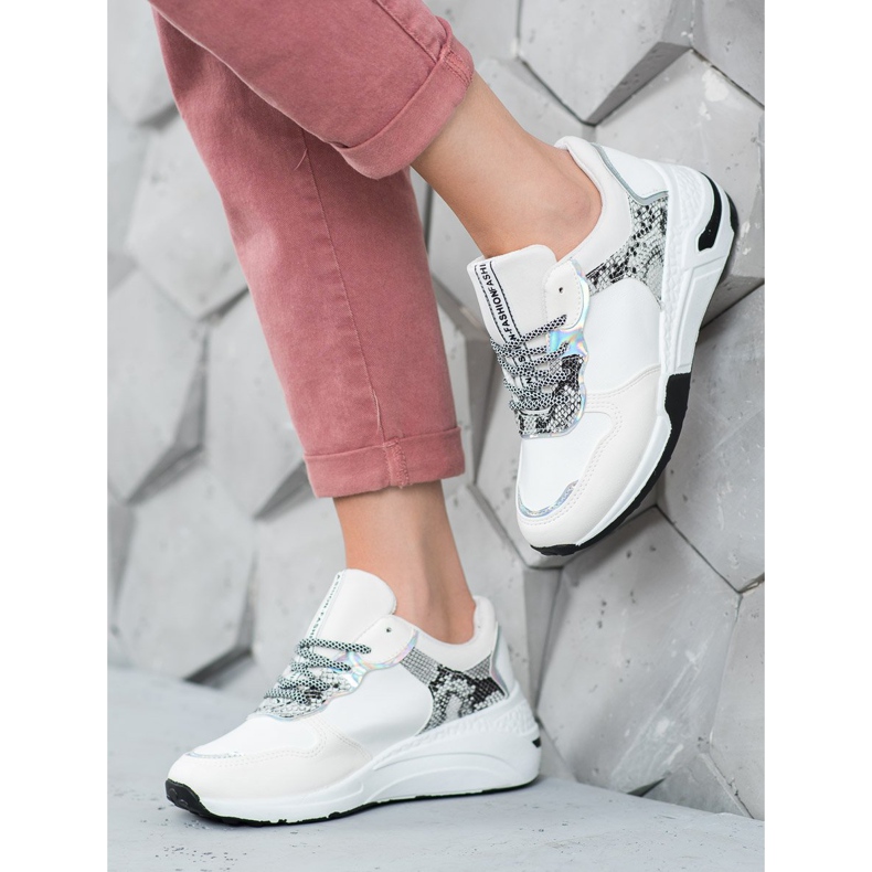 SHELOVET Baskets à imprimé serpent blanc multicolore 1