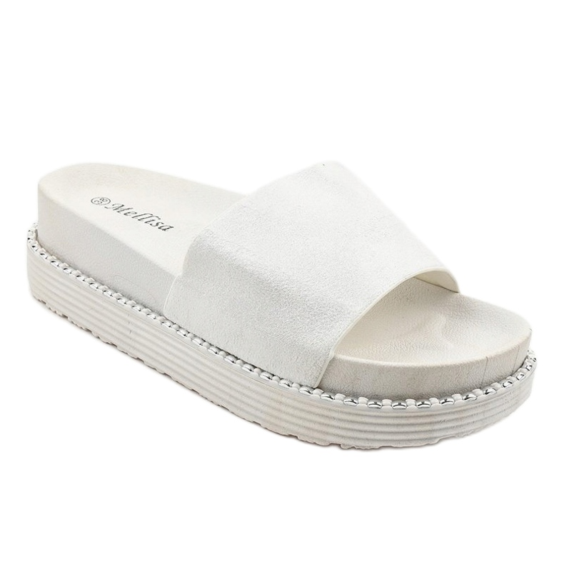 Chaussons blancs sur semelle épaisse, daim brocart TL3808 1