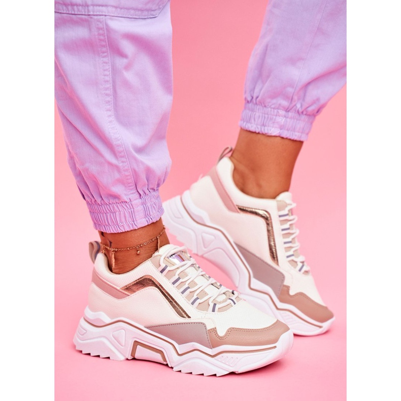 Chaussures de sport femme blanches et beiges Rollen brun 1