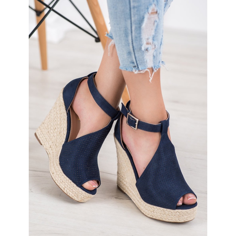 SHELOVET Sandales compensées ajourées bleu 2